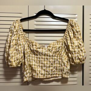 Yellow Gingham Puff Sleeve Top